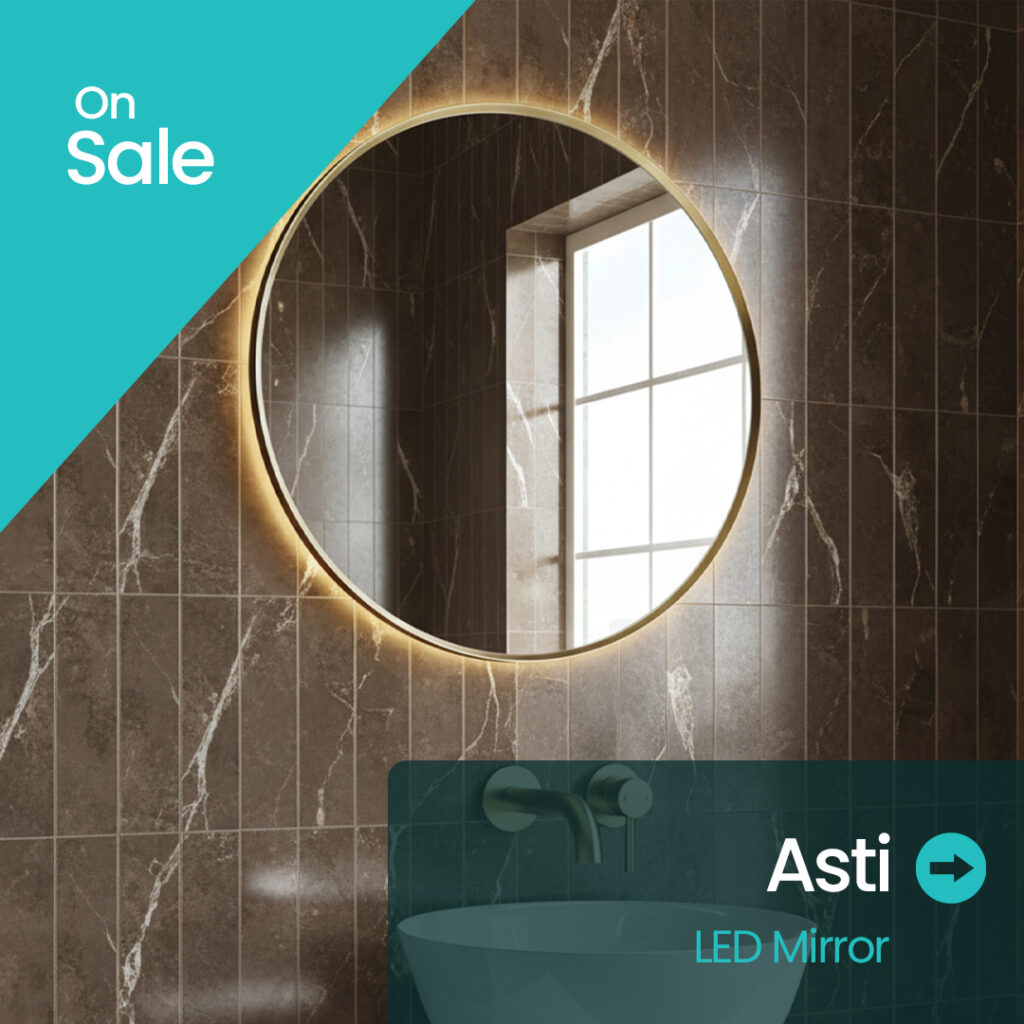 Asti Brushed Brass Round LED Mirror | LED Mirrors | Mirrors | Delivery Ireland and the UK | Bathshed