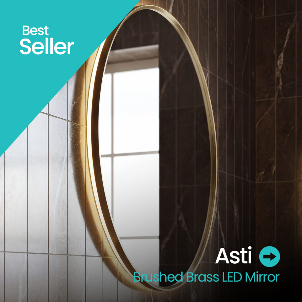 Asti Brushed Brass Round LED Mirror | LED Mirrors | Mirrors | Delivery Ireland and the UK | Bathshed