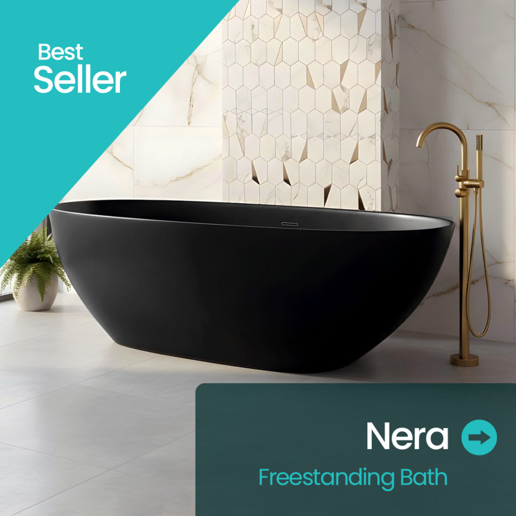 Nera Matt Black Freestanding Bath | Oval Shape Black Bath | Next day delivery Ireland and the UK | Bathshed