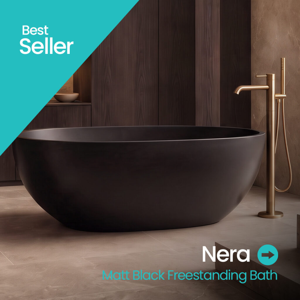 Nera Matt Black Freestanding Bath | Oval Shape Black Bath | Next day delivery Ireland and the UK | Bathshed
