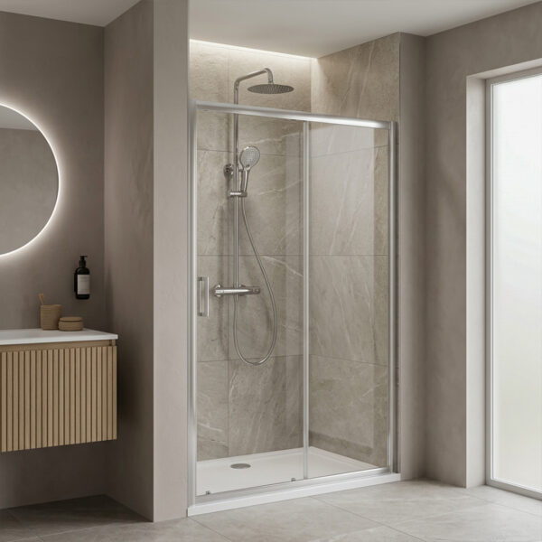 Livari Chrome Sliding Shower Door | Bathshed | Delivery UK and Ireland