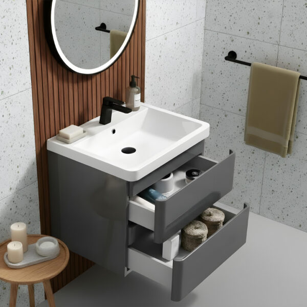 Gotti Grey Wall Hung vanity unit with concealed drawers