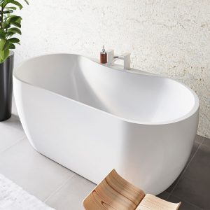 Ava white freestanding bath with tap ledge | Bathshed | Delivery UK And Ireland