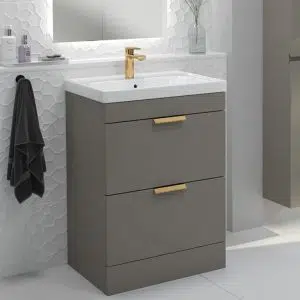 Stockholm 2 Drawer Matt Khaki Vanity Unit With Gold Handles