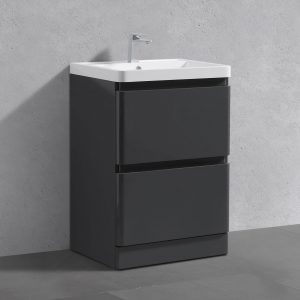 Gotti anthracite floorstanding vanity unit with concealed drawers