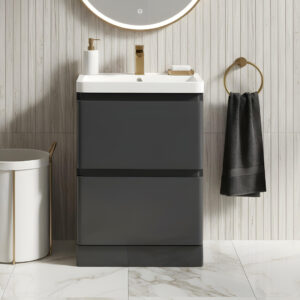 Gotti Grey floorstanding vanity unit with concealed drawers