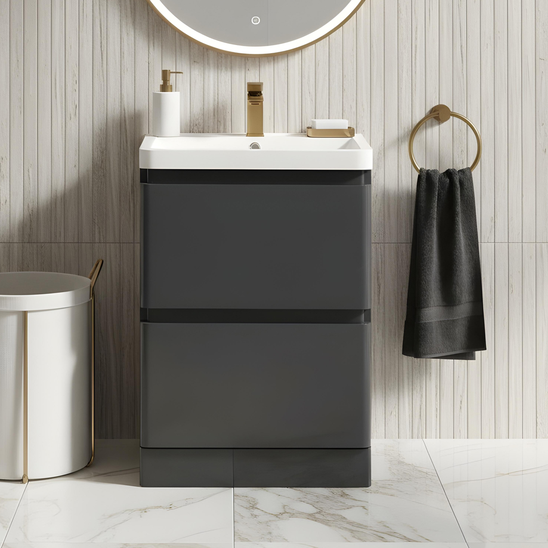 Gotti Grey floorstanding vanity unit with concealed drawers