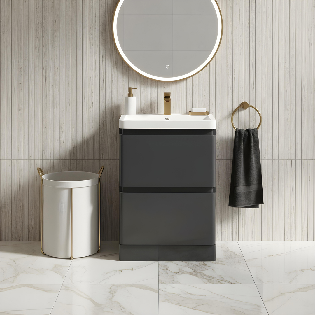 Gotti Grey floorstanding vanity unit with concealed drawers