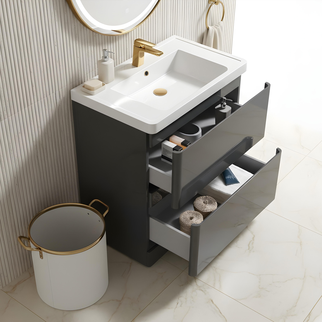 Gotti Grey floorstanding vanity unit with concealed drawers