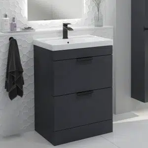 Stockholm 2 Drawer Midnight Grey Vanity Unit With Black Handles