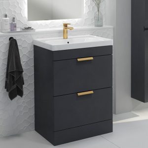 Stockholm 2 Drawer Midnight Grey Vanity With Gold Handles