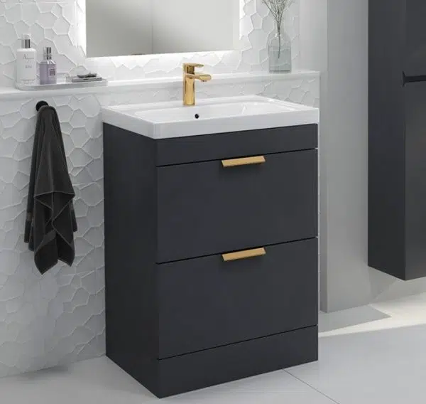 Stockholm 2 Drawer Midnight Grey Vanity With Gold Handles
