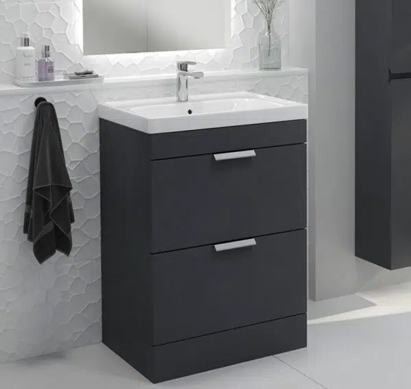 Stockholm 2 Drawer Midnight Grey Vanity Unit With Chrome Handles