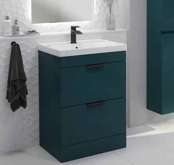 Stockholm 2 Drawer Ocean Blue Vanity Unit With Black Handles