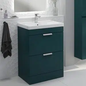 Stockholm 2 Drawer Ocean Blue Vanity Unit With Chrome Handles