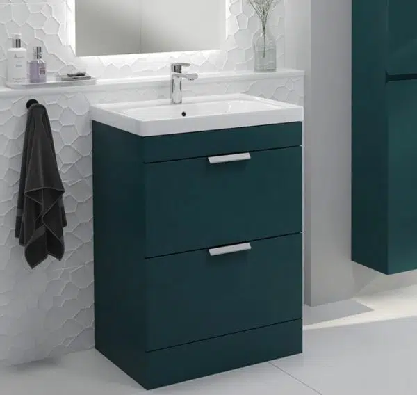 Stockholm 2 Drawer Ocean Blue Vanity Unit With Chrome Handles