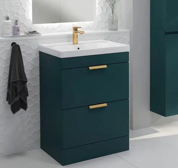 Stockholm 2 Drawer Ocean Blue Vanity Unit With Gold Handles