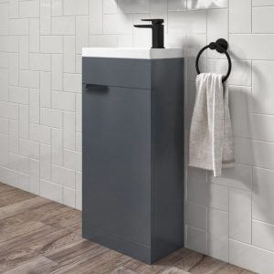 Stockholm 450mm Midnight Grey Floorstanding Cloakroom Unit With Black Handles