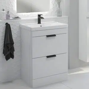 Stockholm 2 Drawer Gloss White Vanity Unit With Black Handles