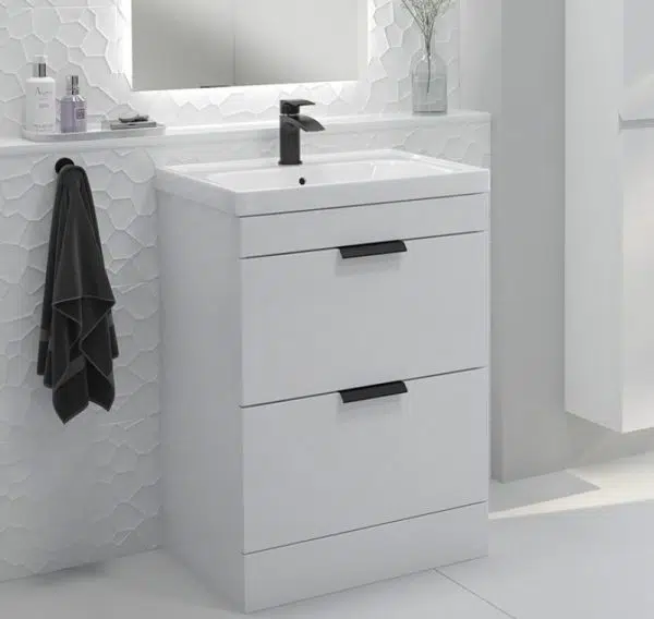 Stockholm 2 Drawer Gloss White Vanity Unit With Black Handles