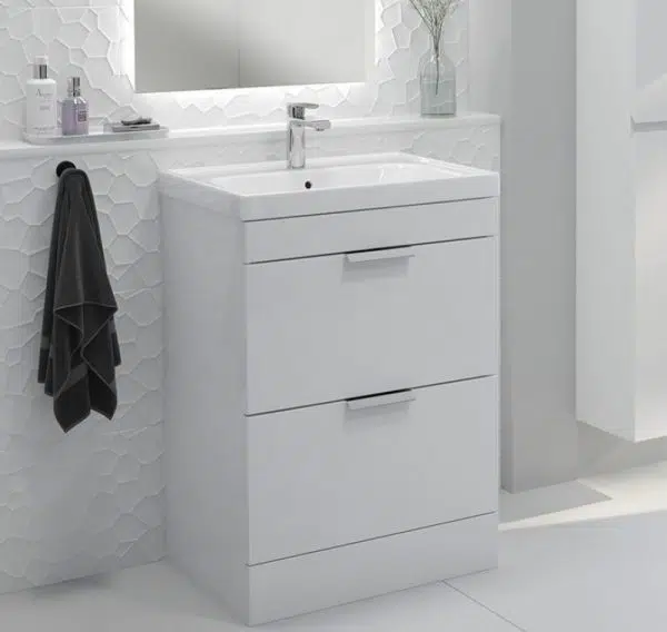 Stockholm 2 Drawer Gloss White Vanity Unit With Chrome Handles