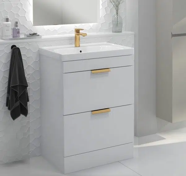 Stockholm 2 Drawer Gloss White Vanity Unit With Gold Handles