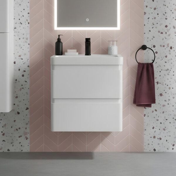 Gotti White Wall Hung vanity unit with concealed drawers