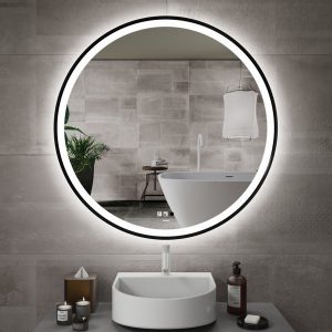 astrid beam round black led mirror