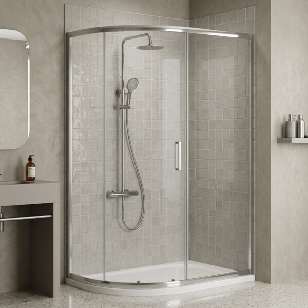 Livari 1 door offset quadrant shower doors | Chrome frame | Bathshed | Next day delivery Ireland and the UK
