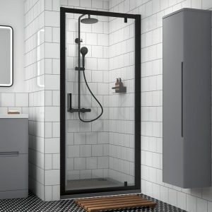 black pivot shower door