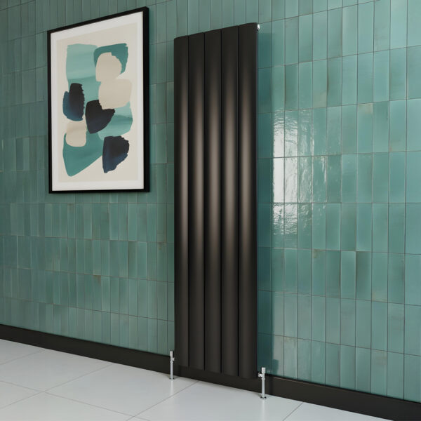 Saturn Black aluminium designer radiator vertical | Bathshed | delivery Ireland and the uk