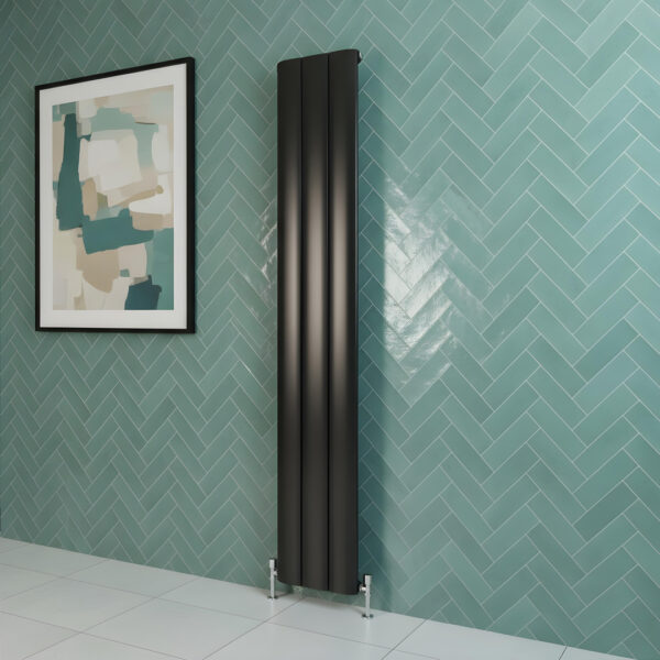 Saturn Black aluminium designer radiator vertical | Bathshed | delivery Ireland and the uk