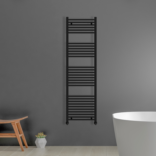 Black heated towel rail | Bathshed | Bathrooms Ireland and The UK | Discount Bathrooms | Ladder Towel rails