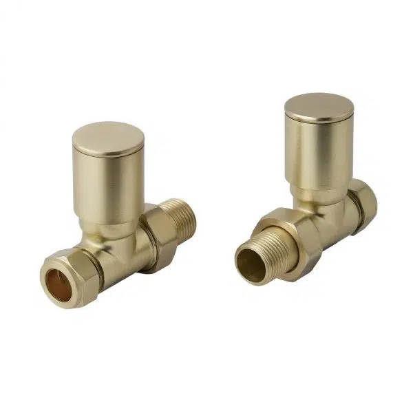 Rounded Straight Radiator Valves Brushed Brass