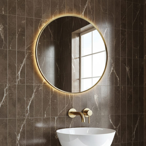 Asti Brushed Brass Round LED Mirror | LED Mirrors | Mirrors | Delivery Ireland and the UK | Bathshed