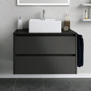 Metro 2 Drawer Wall Hung Unit Anthracite With Slate Worktop