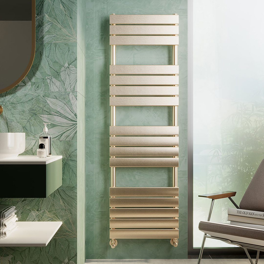Oro Brushed Brass 1600 x 500mm Straight Heated Towel Rail
