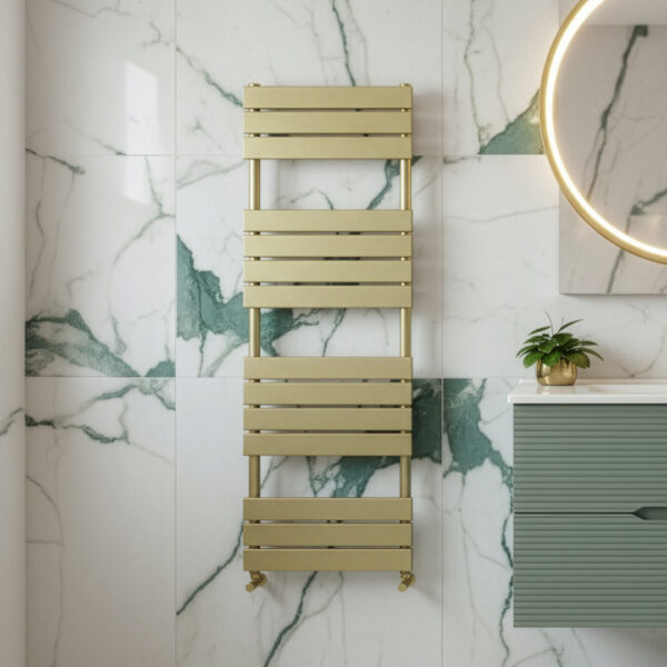 oro brushed brass heated towel rail | clearance items | Bathshed | nationwide delivery UK and Ireland