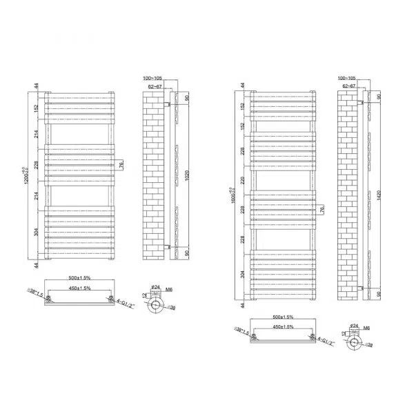 brushed brass heated towel rail