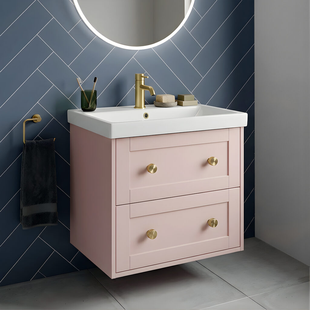 Pink Unit Maple 2 Drawer Pink Wall Unit Hung Vanity Unit | Bathshed