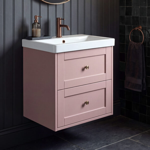 Maple 2 Drawer Pink Wall Unit Hung Vanity Unit