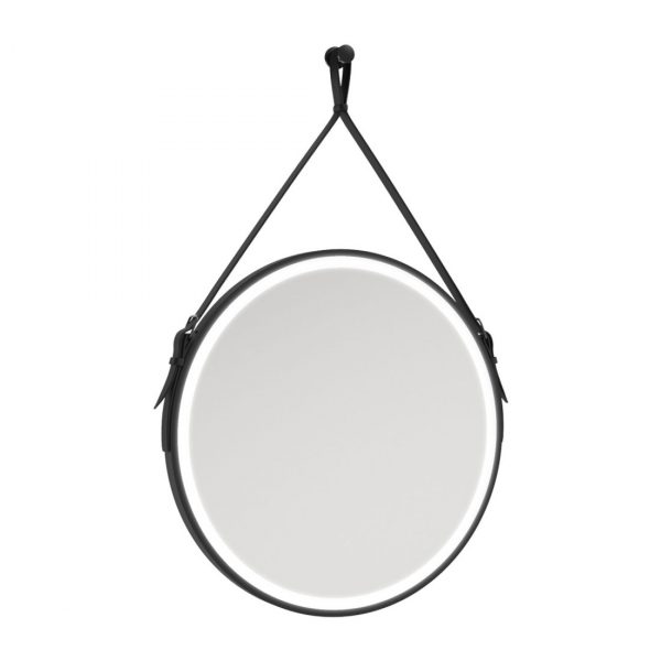 Emma Black round led mirror with strap