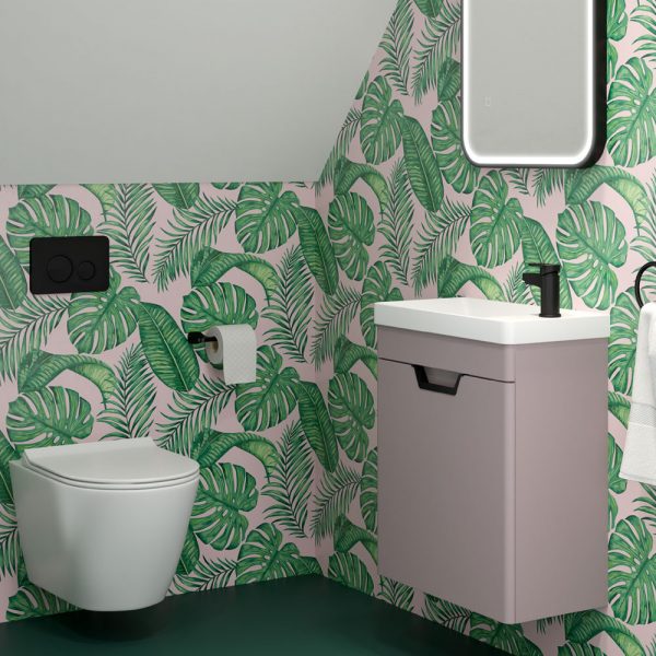 Sonas bathroom Freya 55cm 1 Door Cloakroom Wall Hung Vanity Unit Matt Cashmere Pink