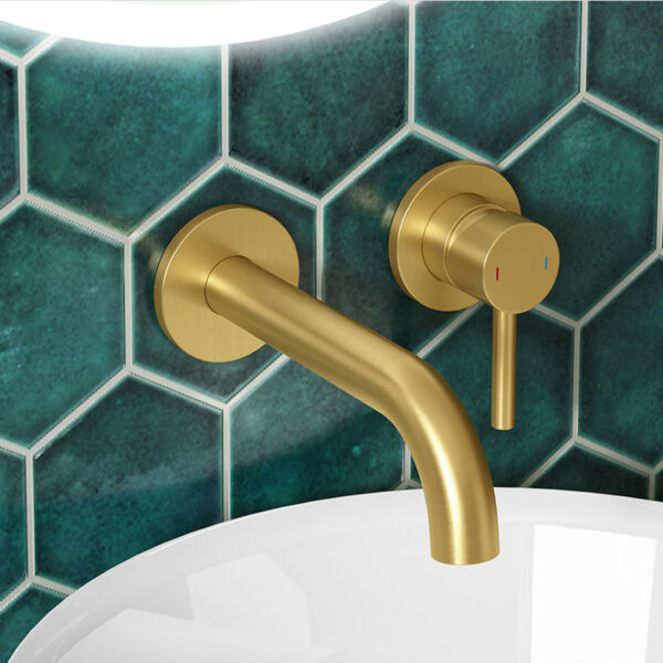 Oir Brushed Brass Wall Mounted Basin Mixer