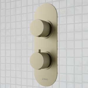 sonas Alita Knurled Dual Control Triple Outlet Concealed Thermostatic Shower Valve Brushed Nickel