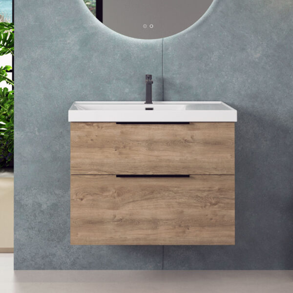 Adare Wall Hung Vanity Unit In Natural Oak And White