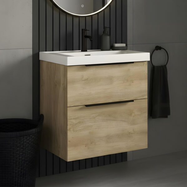 Adare Wall Hung Vanity Unit In Natural Oak And White