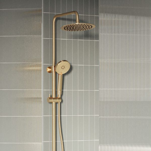 Aura Brushed Brass Exposed Shower Kit | Delivery Uk & Ireland | Thermostatic Showers | Bar Showers | Bathshed