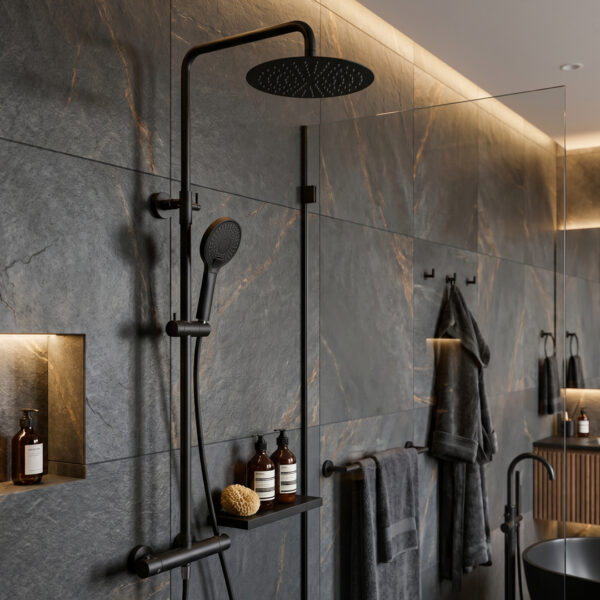Lorca Black Round Exposed Shower Kit | Bathshed | Delivery Ireland & The UK