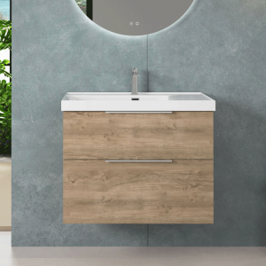 Atti Bathrooms Adare 600mm Wall Hung Vanity Unit In Natural Oak – White Basin